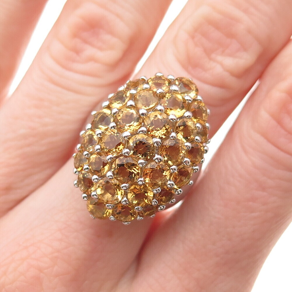 925 Sterling Silver Real Round-Cut Citrine Ring Size 6.5